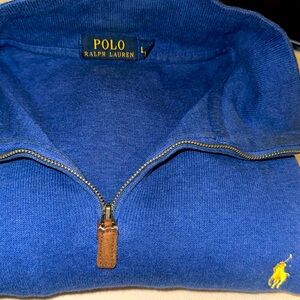 Mid blue polo half zip cardigan